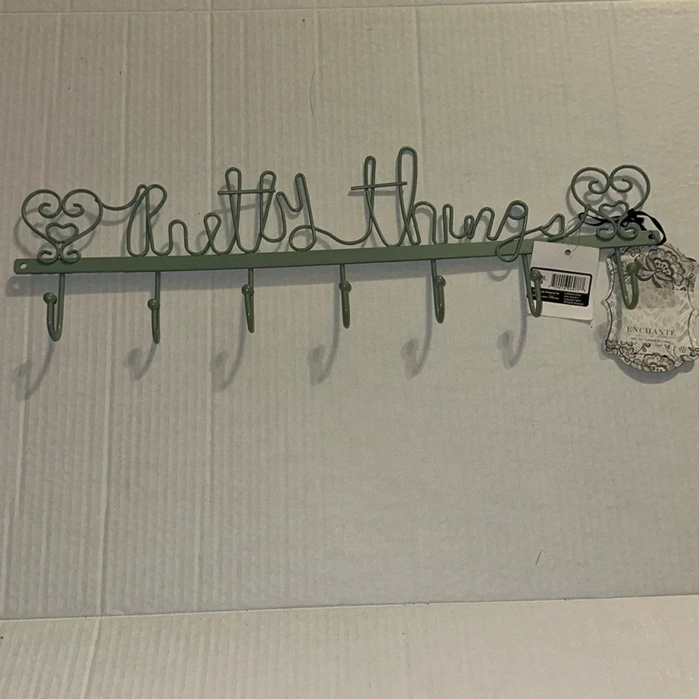 Parisian Home Pretty Things Metal Jewelry Holder Sage Green Wall Mount New